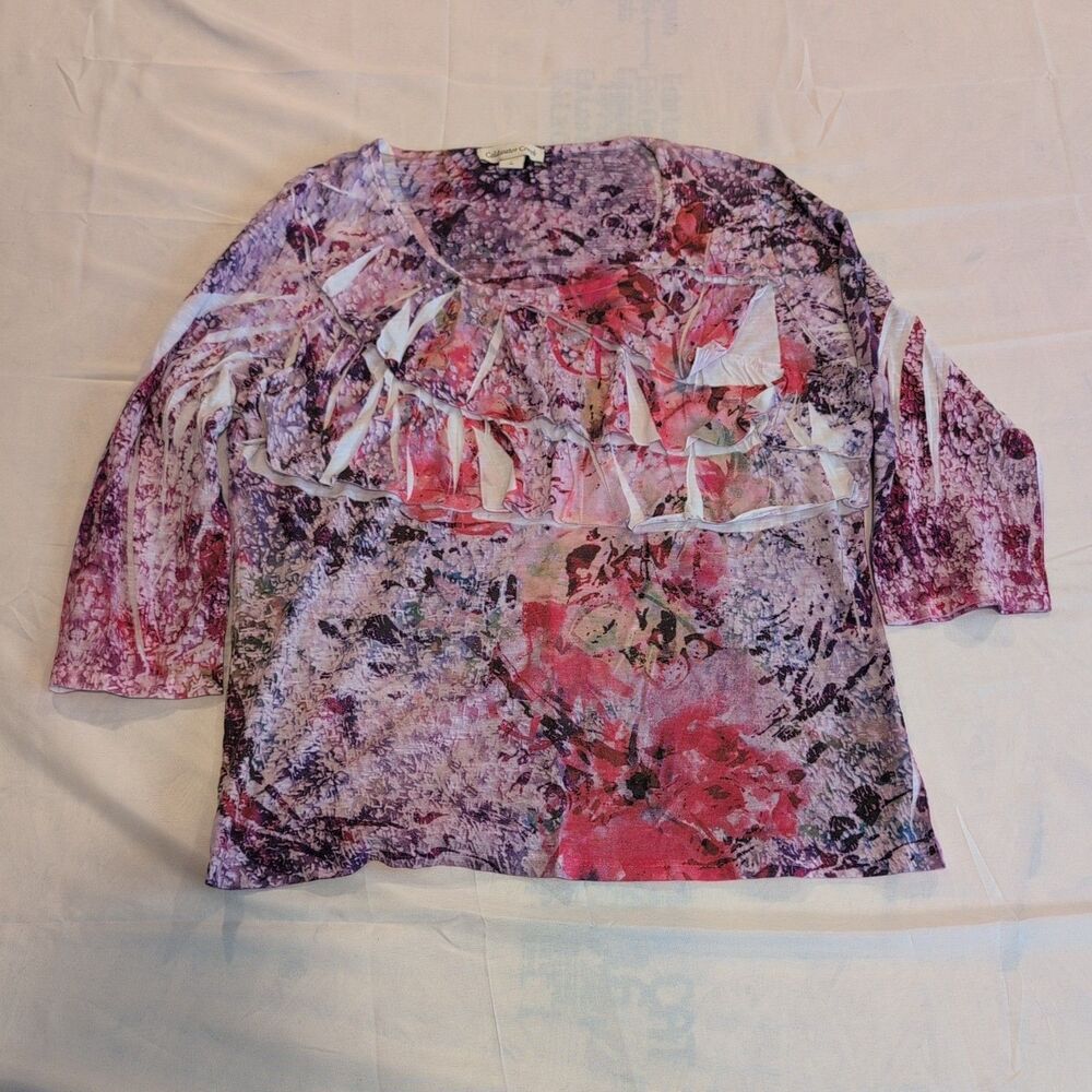 Coldwater Creek  Purple 3/4 Long Sleeve Shirt Size L Women Tiered Ruffles